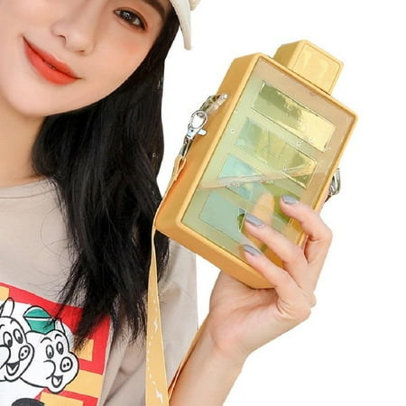 

450ML Creative Summer Plastic Cup Outdoor Fitness Large Capacity Rectangular Juice Kettle for Girls Cute Bottle with Strap