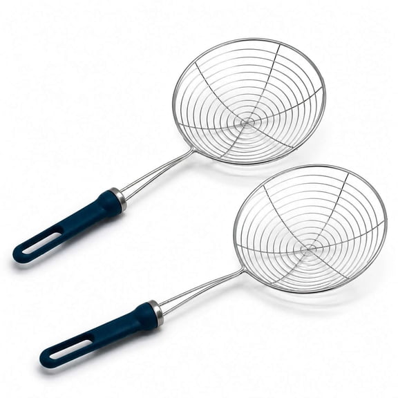 Stainless Steel Deep Fry Jhara | Skimmer | Puri Strainer with Handle | Deep Fry Ladle | Mesh Strainer | Jharni for Frying (Set of 2 )