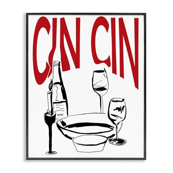 Stupell Industries Cin Cin Wine Glasses Food & Beverage Painting Black Framed Art Print Wall Art, 11 x 14
