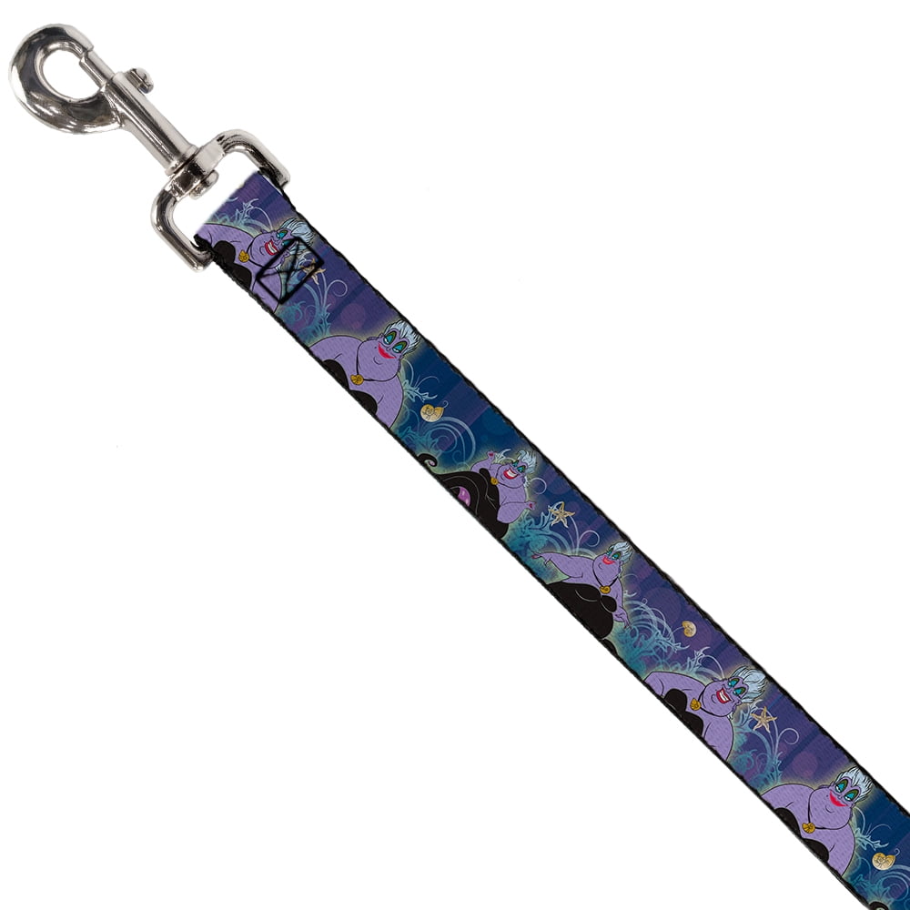 Disney Pet Leash, Dog Leash, Ursula Poses Shells Ivy Bubbles Purples Blues, 6 Feet Long 1.0 Inch Wide