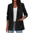 thumbnail image 5 of Women’s Long Sleeve Lapel Blazer with Leopard Print Cuffs Single Breasted Button Closure Classic Fit Jacket for Office or Casual Wear Black M, 5 of 5