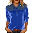 thumbnail image 1 of TaTaai Ladies Gold Velvet Denim Spliced Slim Fit Top Three Quarter Sleeve Pullover Blouse Soft Warm Casual Fashion Top For Women Daily Office Holiday Outfits Gift, 1 of 7