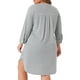 thumbnail image 2 of Agnes Orinda Camisón de Mujer Talla Grande con Rayas, Botones, Cuello en V, Manga 3/4, Pijamas Suaves, Vestido de Lounge, Bata de Noche con Bolsillo 2X Gris, 2 of 7