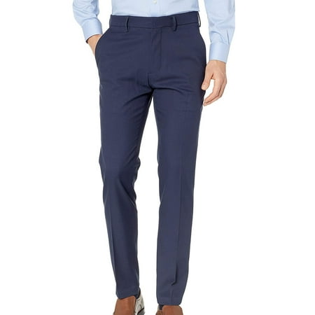 Kenneth Cole Reaction Men's Techni Cole Performance Stretch Slim Fit Flat Front Dress Pants Blue Size 34X34