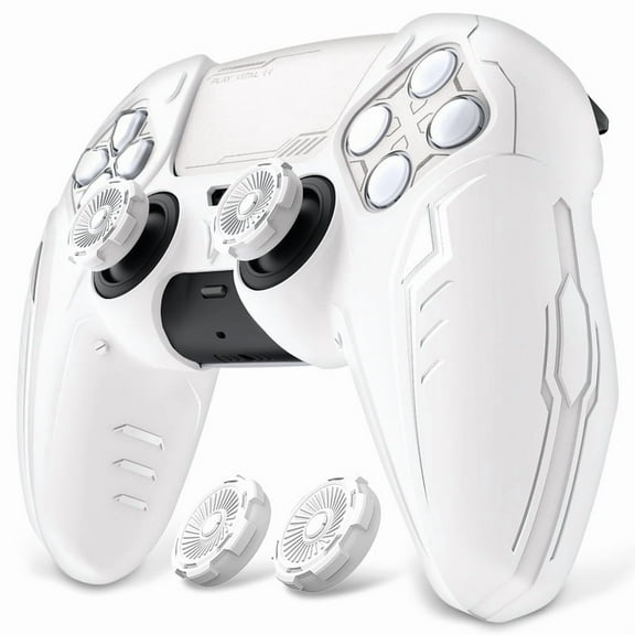 PlayVital Silicone Grip Skin for ps5 Controller - Anti-Slip|Premium Silicone Material Futuristic CyberMech Design|Compatible with ps5 Official Charging Dock - White