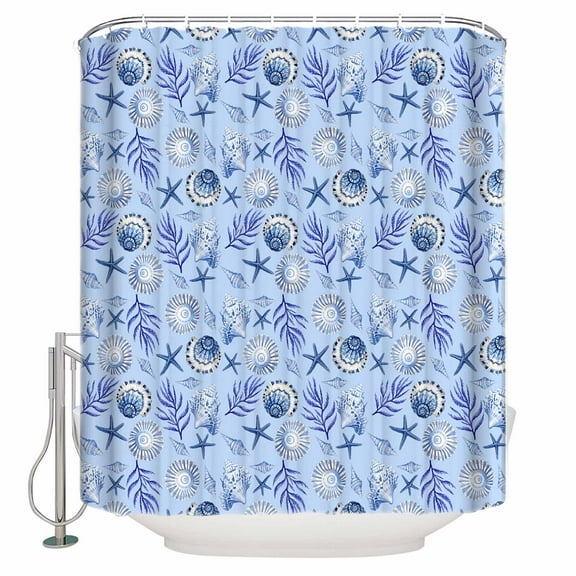 72x78 Inch Shower Curtain Blue Coastal Conch Bathroom Decor Waterproof Fabric Bathtub Bath Curtains Decorative Summer Ocean Starfish Coral Shell Extra Long Shower Curtain Set with Hooks
