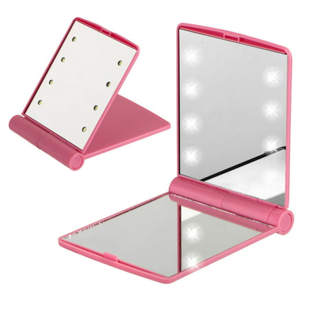 TSV LED Travel Mirror Foldable Personal Makeup Beauty Vanity Lights 2X Magnified 8 Lighted