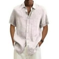 thumbnail image 2 of DLfVUB Men's Linen Shirts Short Sleeve Casual Big and Tall Regular Fit Solid Button Down Holiday Vacation Hawaiian Tees Shirt Tops for Men Beach Summer Wedding Shirt White XXXL, 2 of 5
