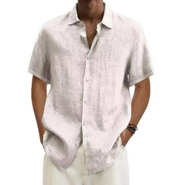 DPTALR Men Casual T-shirt Solid Short Sleeve Stand Collar Buttons Pullover Blouse Tops