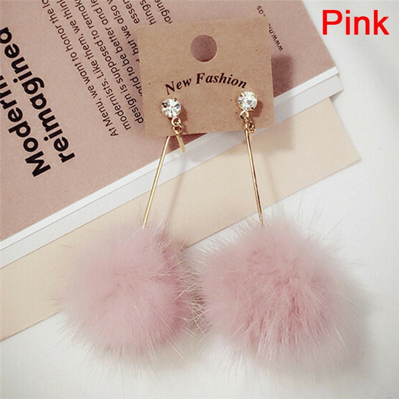 Soft Fur Ball Pompom Long Earrings Drop Dangle Earrings Women Ear Studs Jewelry~