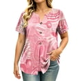 thumbnail image 3 of VBVC Women's Floral Print Henley Blouse , Ladies' V-Neck Short Sleeve Summer Top , Boho Tropical Vacation Shirts For Women,Pink,S-3XL, 3 of 8