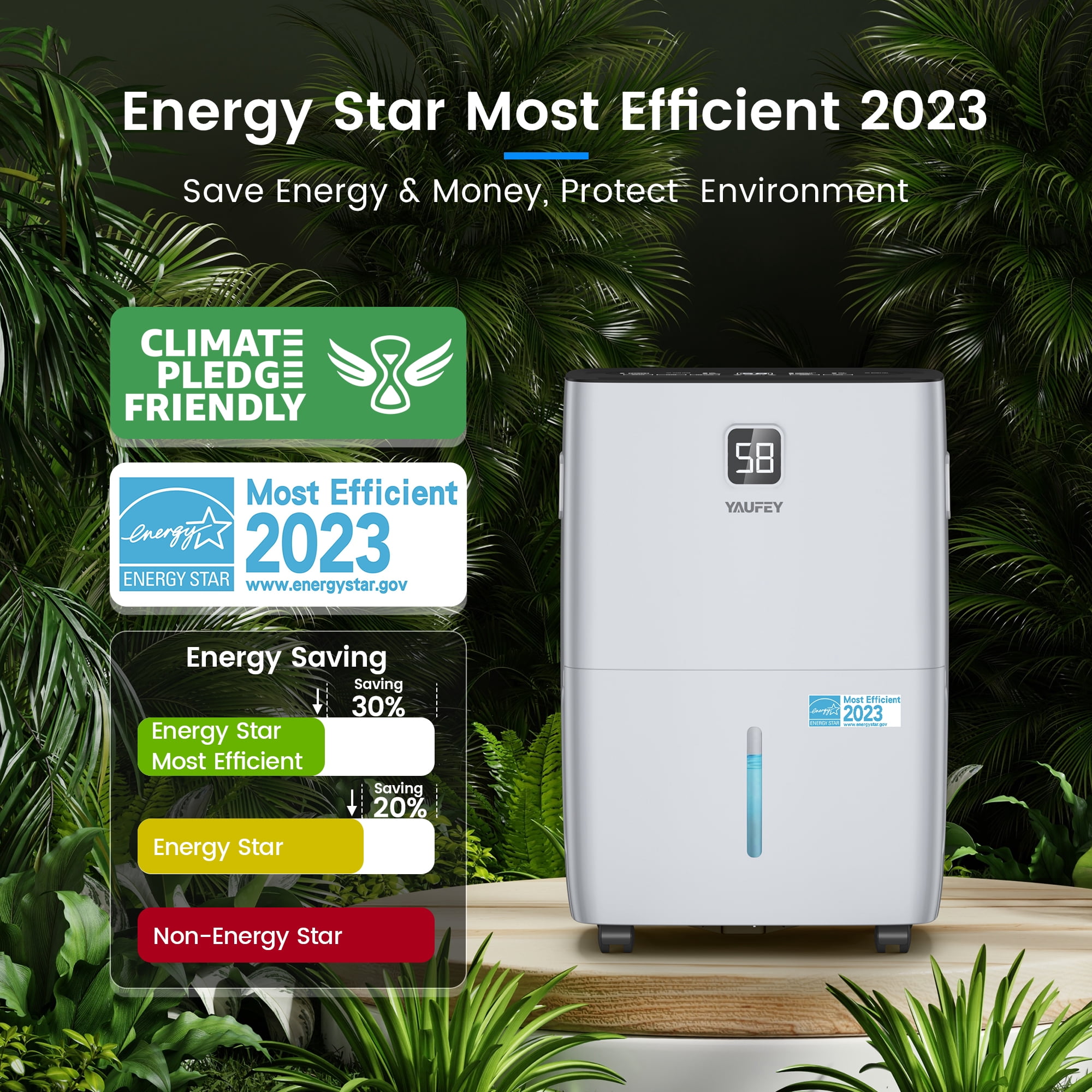 Waykar 80 Pint Dehumidifiers for Basements & Large Rooms up to 5000 Sq. Ft., with Continuous Drain Hose, Auto Defrost, 3 Modes & Child Lock, 25 Pint DOE Energy Star