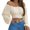 Beige, variant on Solid Color Long Sleeved Women Off Shoulder Crop Tops Sexy Blouse