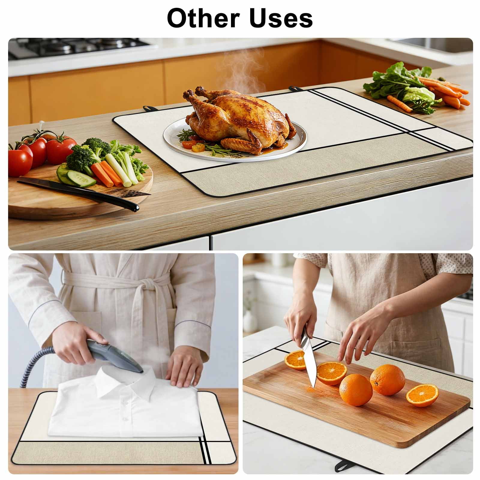 Beige Geometric Stove Top Cover for Electric Stove, Heat-proof & Non Slip Glass Top Stove Cover Protector, Modern Color Block Black Lines Abstract Art Kitchen Flat Cooktop Rubber Mat 24x21 Inches