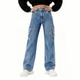 thumbnail image 4 of QERINTE Womens Plus Size Cargo Jeans Women Stretch Straight Leg Jean High Waist Wide Leg Baggy Boyfriend Jeans, 4 of 5