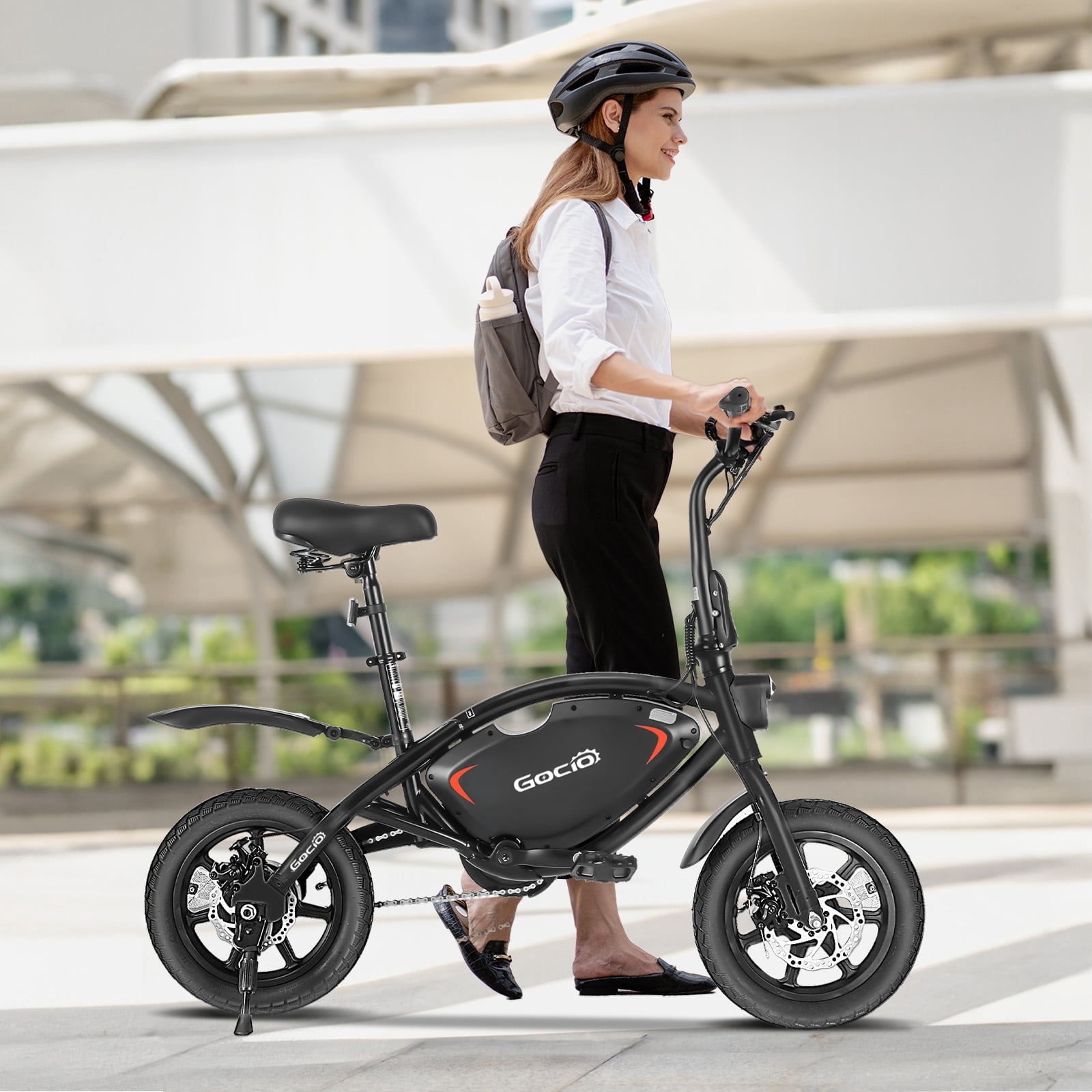 Gocio 14" Foldable Electric Bike, 375Wh 48V Electric Bicycles for Adults Women Teens, Peak 500W City Commuter Cruiser Ebikes, LED Display, E bike One-Piece Tire with 5 Riding Modes UL2849 Certified