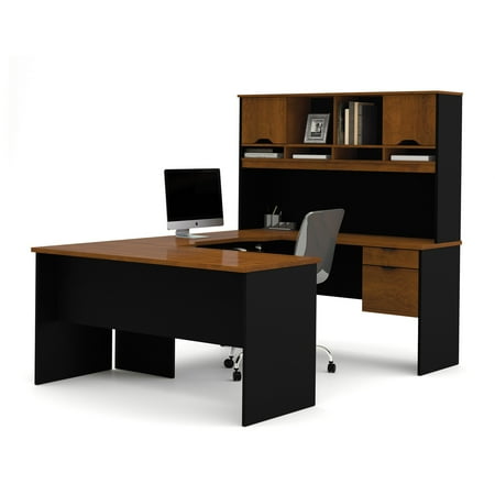 Innova U-shaped desk with accessories in Tuscany Brown & Black