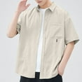 thumbnail image 2 of WREESH Men's Casual Button Down Shirts Solid Color Loose Short Sleeve Shirt Jackets for Men's Everyday Wear Beige, 2 of 5