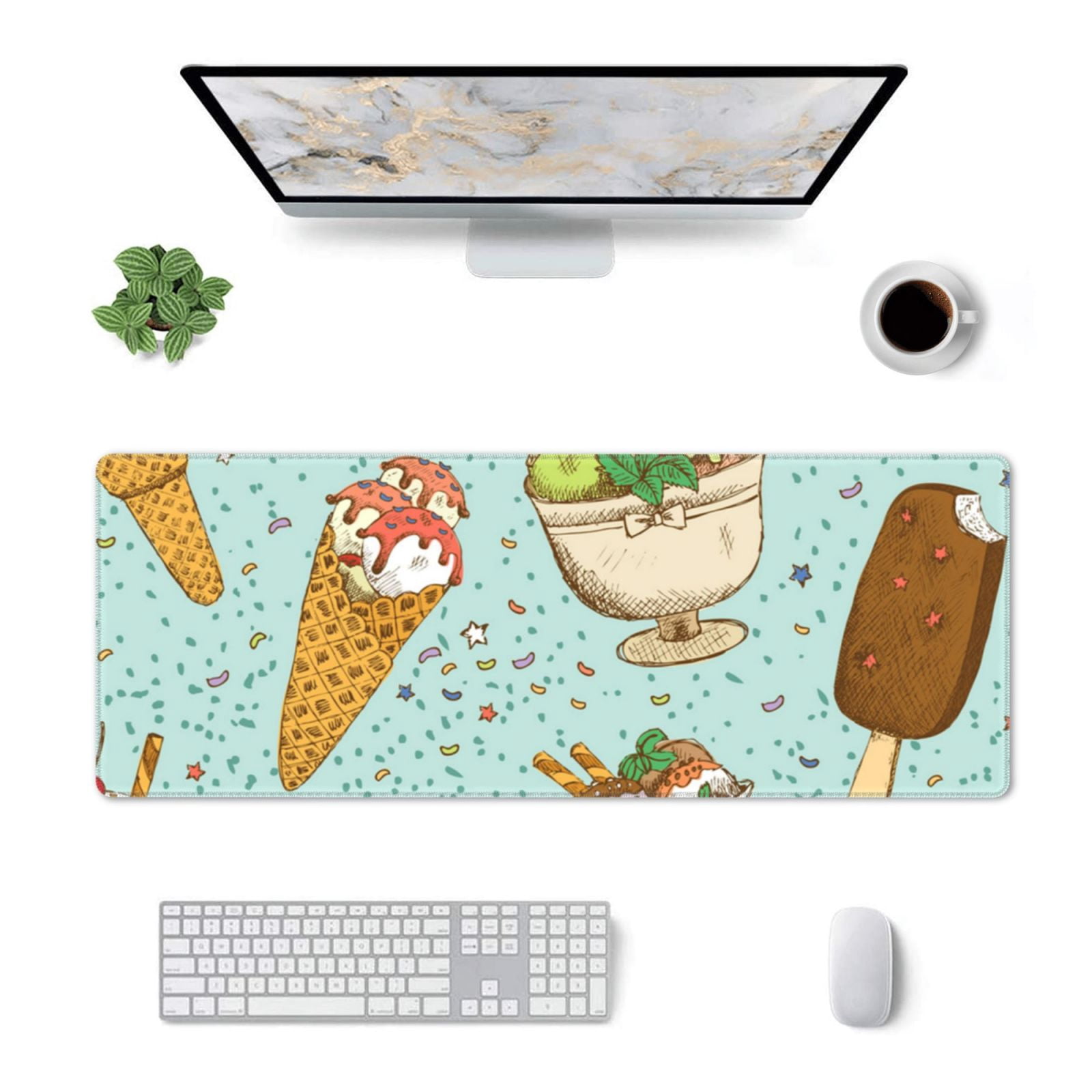 Icecream Ice Cream Sweet Mouse Pad Extended Large Gaming Mousepad Non-Slip Rubber Big Keyboard Desk Mat 31.5 X 11.8 Inch