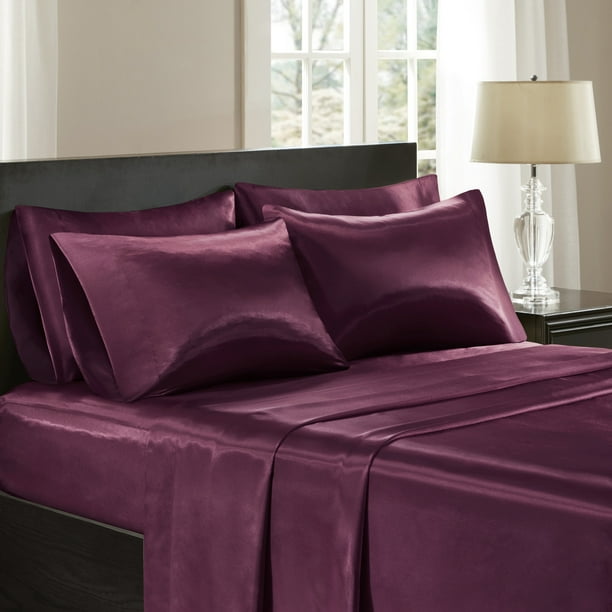 Comfort Classics Satin Wrinklefree Luxurious 6Piece Sheet Set, Purple