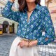 thumbnail image 5 of Blusas De Verano Blusas básicas con estampado floral Camisa de manga larga para mujer Traje diario (Azul XL) Ygjytge para Mujer Azul T XL, 5 of 7
