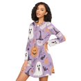 thumbnail image 3 of FORMRS Womens Long Sleeve Nightgowns Crew Neck Sleep Shirt Soft Pajamas Sizes S-3XL, Purple Cute Halloween, 3 of 8