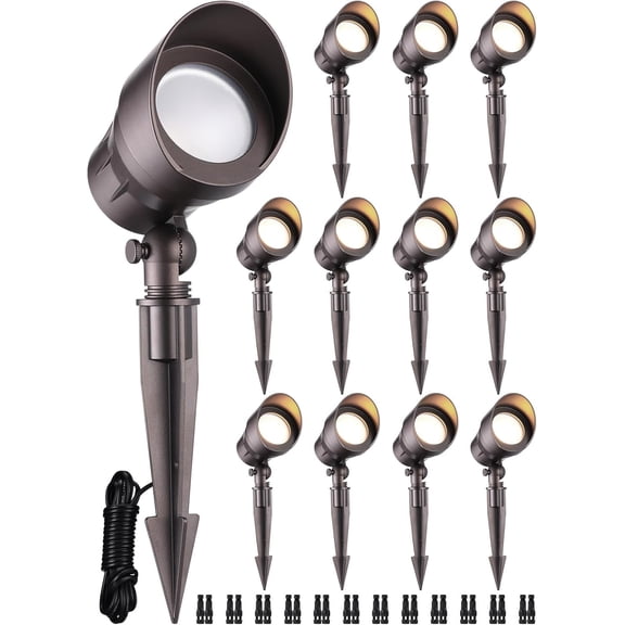 12 Pack LED 5W LED Landscape Light, Outdoor Pathway Spotlight, Aluminum Housing, IP65 Waterproof, 3000K Warm White