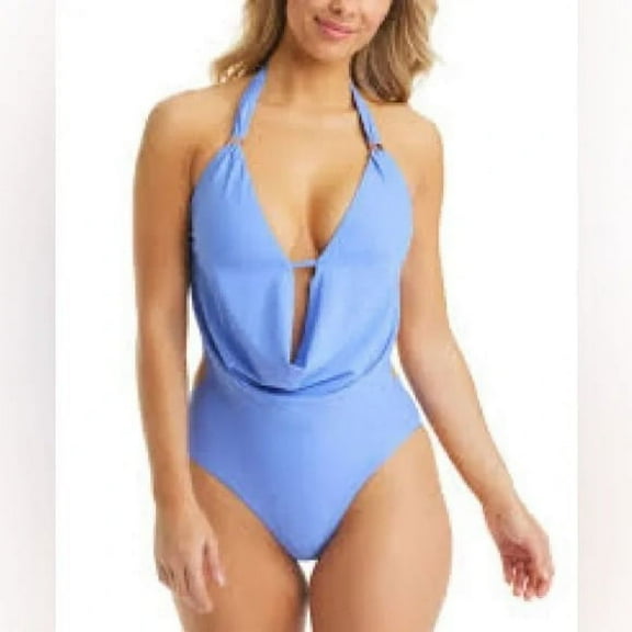 Bar III BERRY PERRI Solid Cowlneck One-Piece Swimsuit, US Small, NWOT