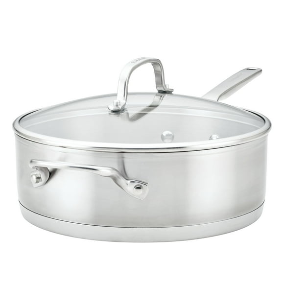 KitchenAid 3-Ply Base Stainless Steel Deep SautÃ© Pan with Helper Handle and Lid, 4.5-Quart, Brushed Stainless Steel