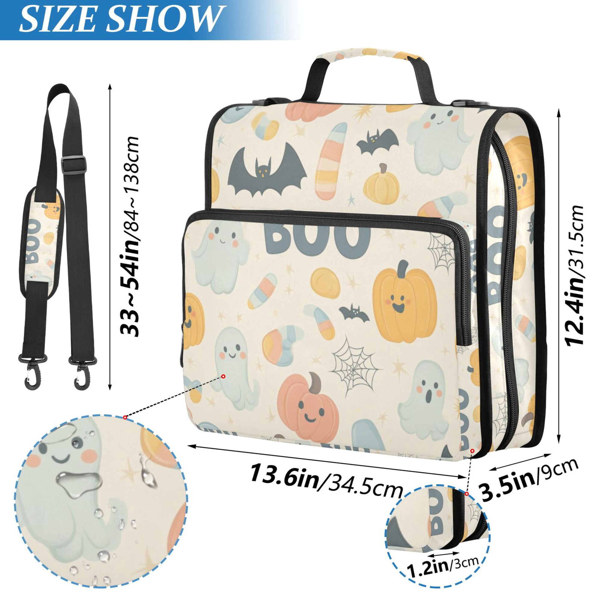 FORMRS Zipper Binder with Shoulder Strap 2-inch Ring 500 Sheet Capacity File Bag, Halloween Cute Pumpkins