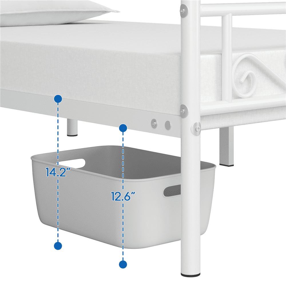 Renwick Twin Size Modern Scroll Metal Platform Bed for Adult, White