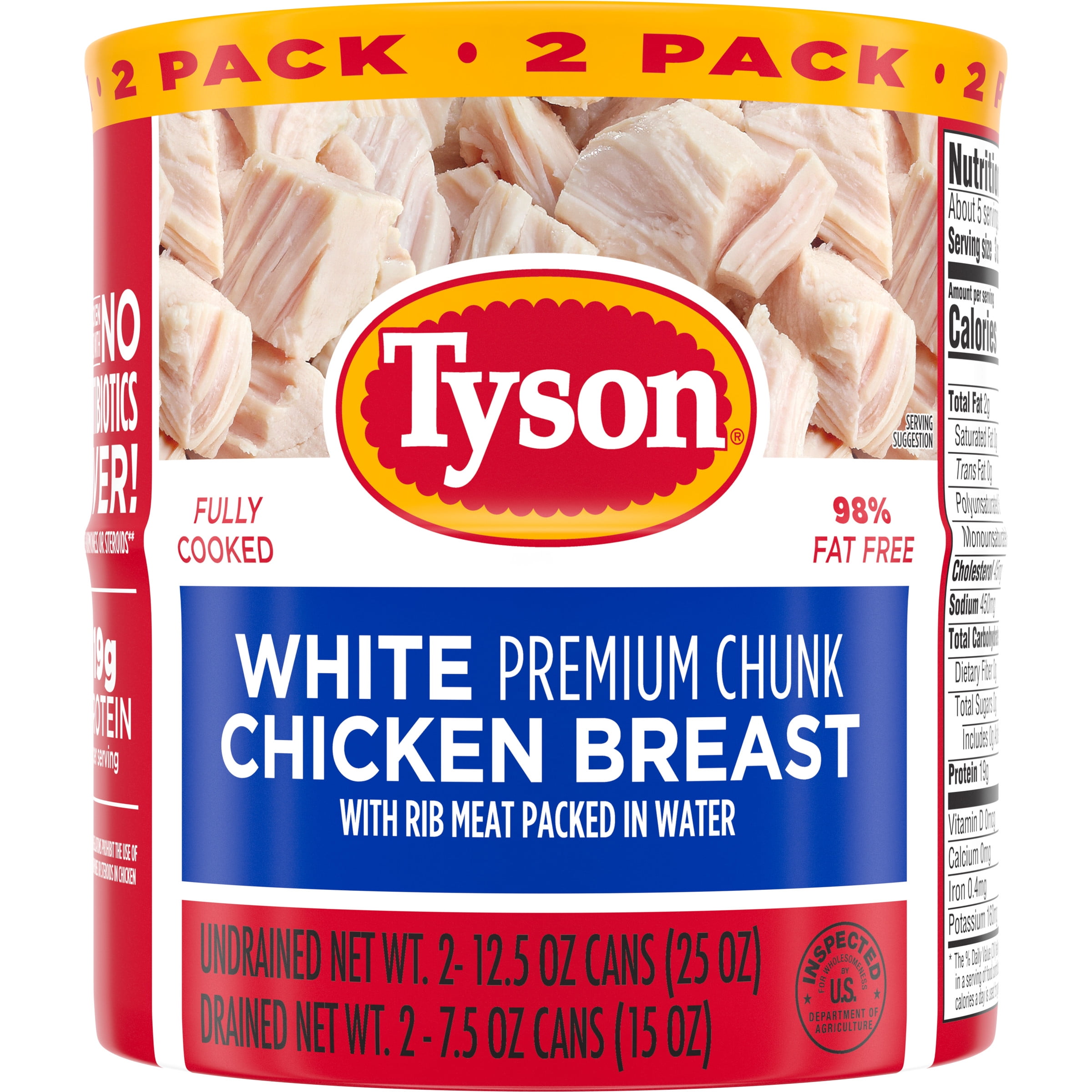 Tyson White Premium Chunk Chicken Breast, 12.5 oz Can (2 Pack)