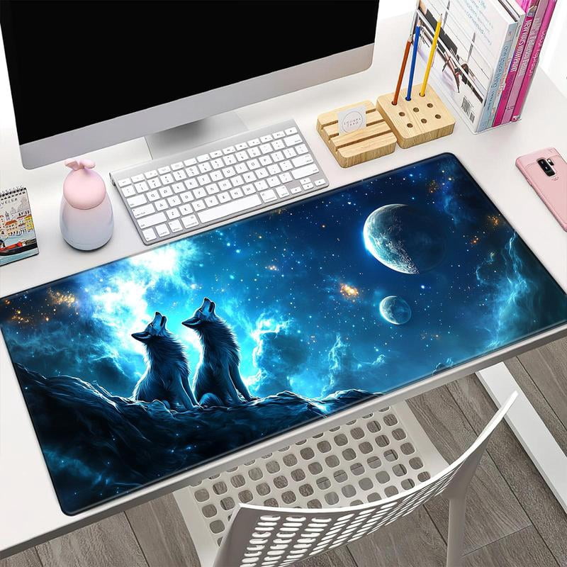 HELLOYOUNG Creative Wolf Pattern Mouse Pad, Large Gaming Mouse Mat with Non-Slip Rubber Base, Extended Desk Pad for Home Office and Game Room, Best Halloween Christmas New Year Gift