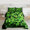 thumbnail image 2 of Homewish Square Checkered Kids Bedding Comforter Set, Cartoon Building Gamers Twin Comforter Sets, Black Green Block Patchwork Reversible Bedding Set, Microfiber Bedroom Decor, 2 Pieces, 2 of 8