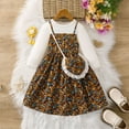 thumbnail image 2 of Odeerbi Toddler Girls Cute Floral Twofer Dresses with Shoulder Bag Set Kids Fashion Solid Color Flower Print Long Sleeve Dress Toddler Girls Clothes, 2 of 9