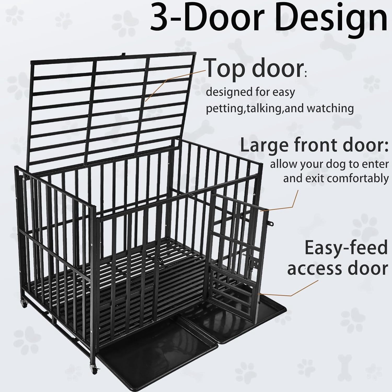 49/48/43/42Inch Heavy Duty Indestructible Dog Crate for Large Dogs,Escape-Proof Steel Kennel for Large Dogs,3Door Design with Lockable Wheels,Extra Large XXL Dog Cage with Removable Tray (43)