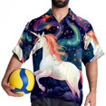 thumbnail image 4 of Starry Unicorn Men's Short Sleeve Spread Collar Poplin Button Down Casual Printed Summer Beach Unisex Shirts, 4 of 6