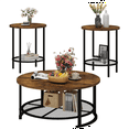 thumbnail image 6 of Baxluxe Round Coffee Table Set of 3, Wooden Living Room Center Table with 2 End Tables, Middle Table and Side Tables Set with Storage Shelves, 3 Pieces Tea Table Set for Home, Office, Brown, 6 of 9