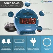 Sonic Bomb Dual Alarm Clock with Bed Shaker, Turquiose | Sonic Alert Vibrating Alarm Clock Heavy Sleepers, Battery Backup | Wake with a Shake