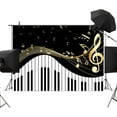 thumbnail image 2 of Fondo de fotografía con tema de piano de 7 x 5 pulgadas, notas musicales doradas y teclado de piano, fondo moderno y elegante., 2 of 4