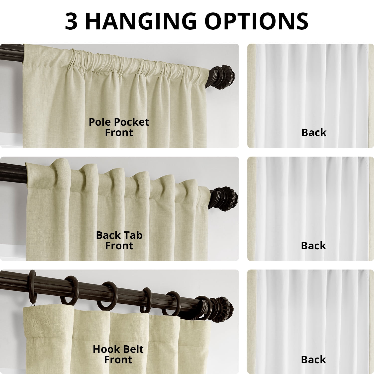 Half Price Drapes Gravity Ivory Italian Faux Linen Room Darkening Curtains (1 Panel), 50W X 96L