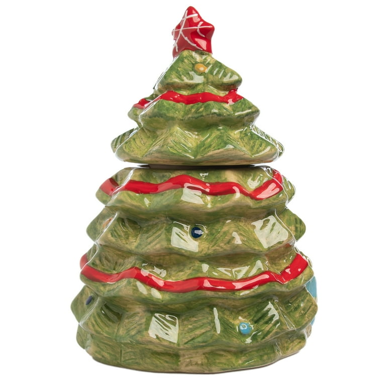 Gibson Home Hand-Painted Christmas Tree Holiday Treat Jar 8.5 Inch