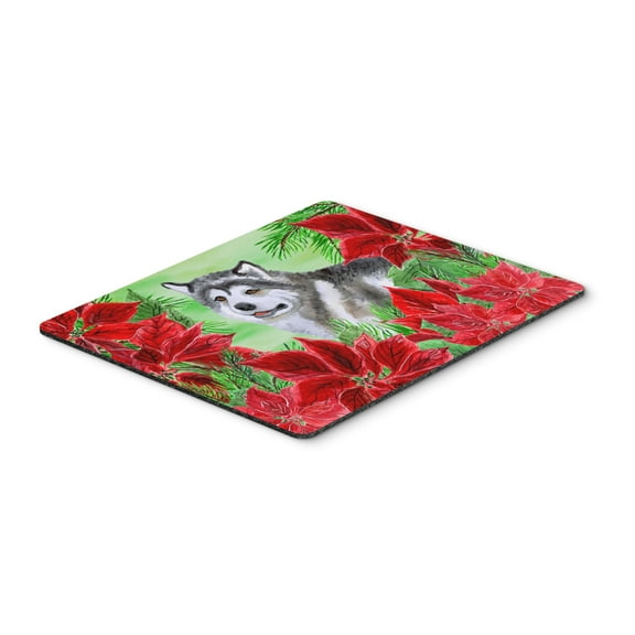Alaskan Malamute Poinsettas Mouse Pad Hot Pad or Trivet