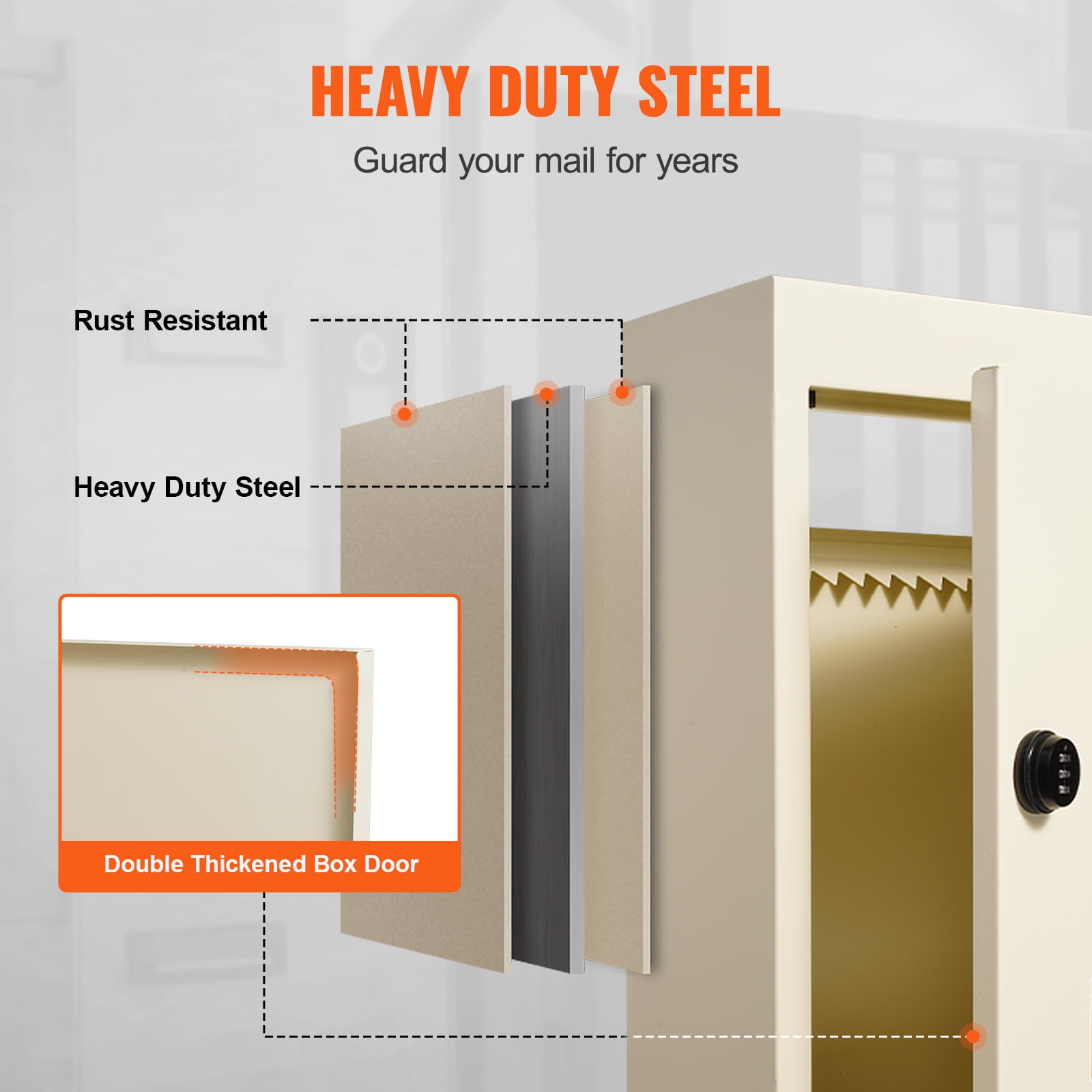 KFFKFF Secure Mail Drop Box, Wall-Mount, Beige Steel with Flexible 2.8-7.9" x 13" Combo Lock, Size 12.5x6.3x16.9 inches