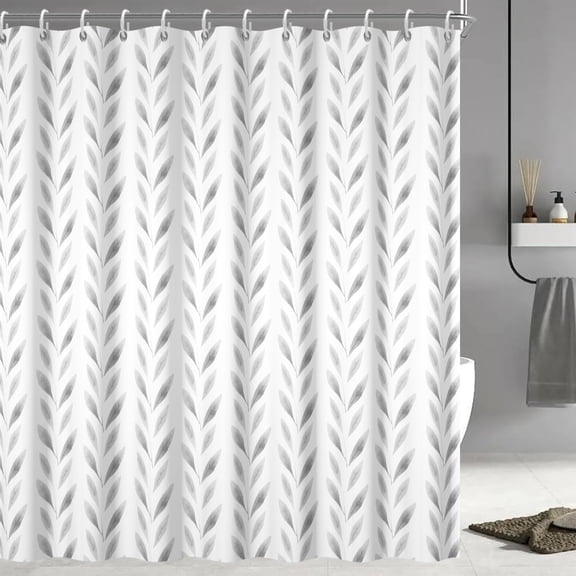 Grey Shower Curtain, Abstract Spring Grey Leaves Shower Curtain for Bathroom Waterproof Botanical Shower Curtain Set with Hooks 36"W x 72"L (Pack of 1)