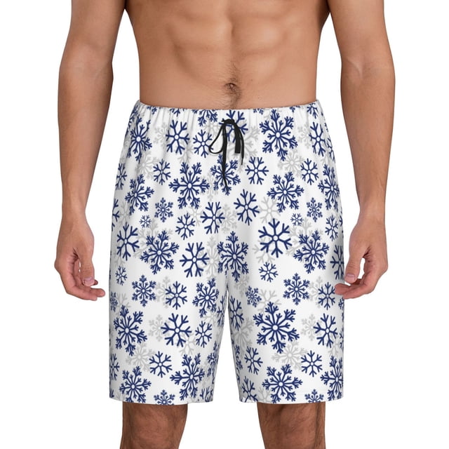 Fotbe Dark Blue Snowflakes Pantalones Cortos de Pijama para Hombre, Ropa de Dormir, Pantalones de Pijama Cortos para Hombre-Small
