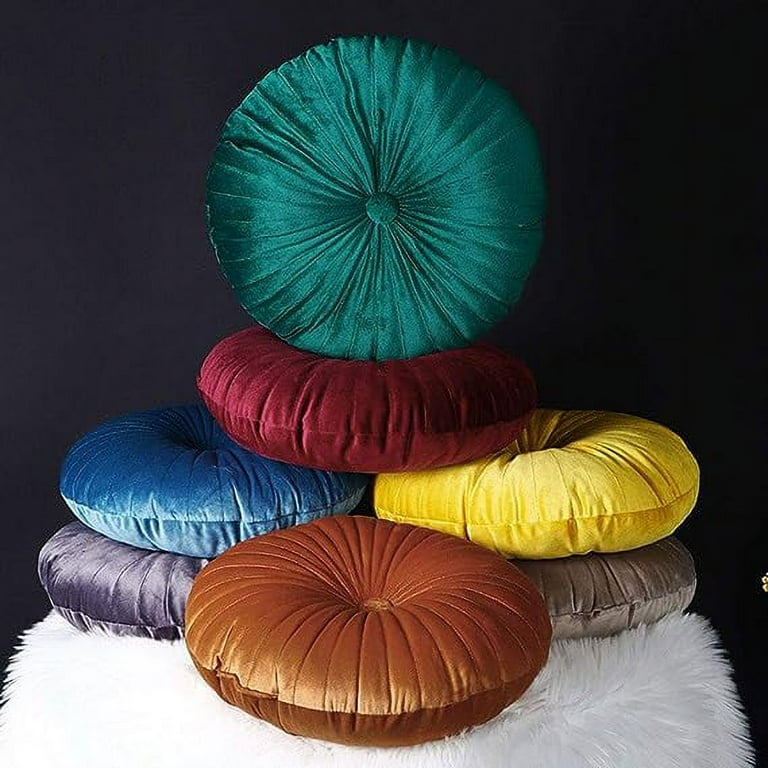 NAMZI Round Shaped Decorative Throw Pillow with Insert Solid Color Velvet Pillow Cushion for Bedroom Couch 14 x 14 x 3