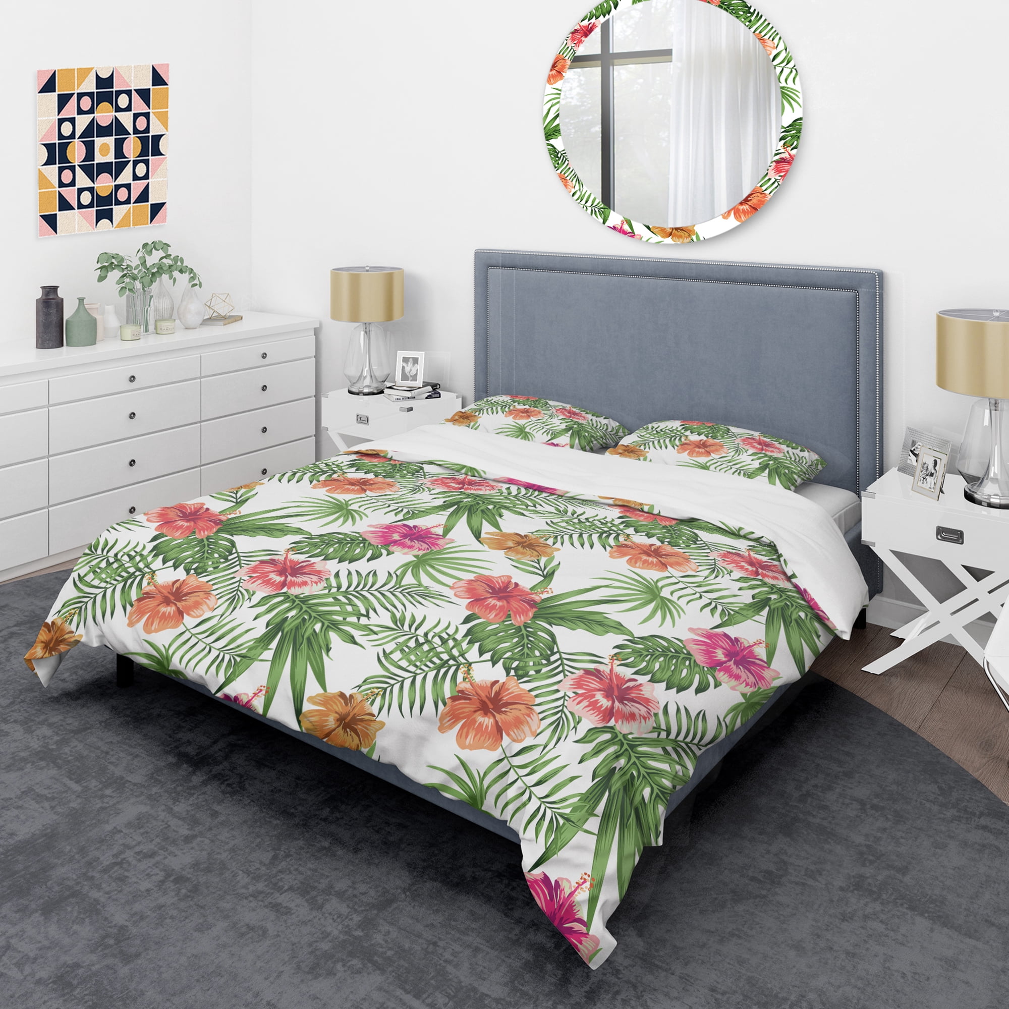 Designart 'Tropical Botanicals And Flowers II' Mid-Century Modern Duvet Cover Set