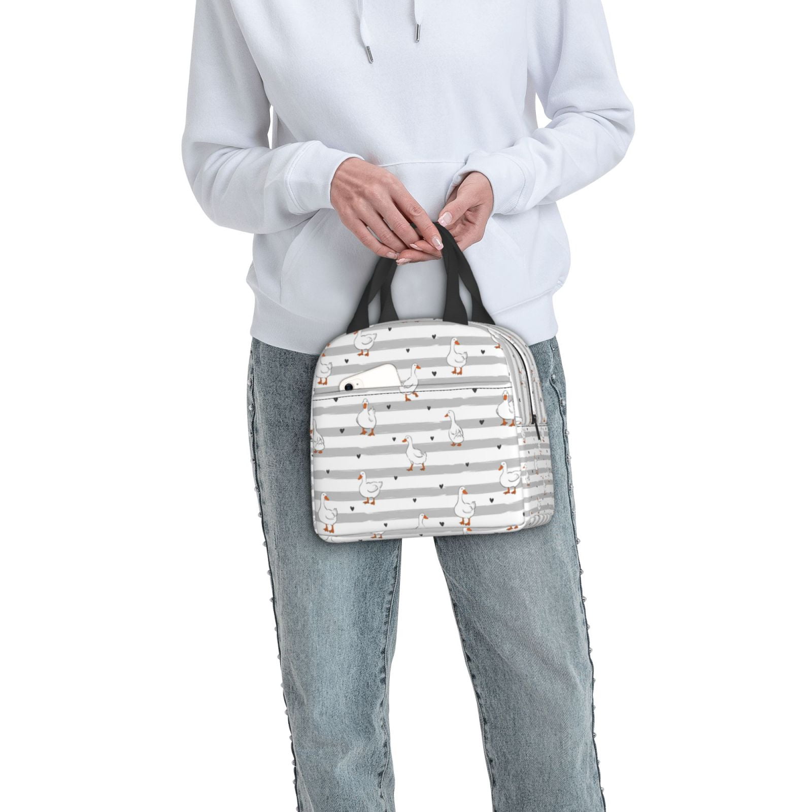 Naloa Cute Goose Print Lunch Box for Women Men,Insulated Lunch Bag,Lunchbox,Thermal Leakproof Cooler,Reusable Lunch Tote Bag for Work School Travel Picnic