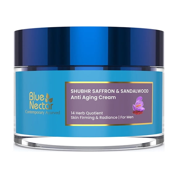 Blue Nectar Ayurvedic Anti Aging Face Cream for Men with Sandalwood and Saffron | Natural Mens Face Moisturizer to Reduce Wrinkles Dark Spots for Oily, Dry Skin